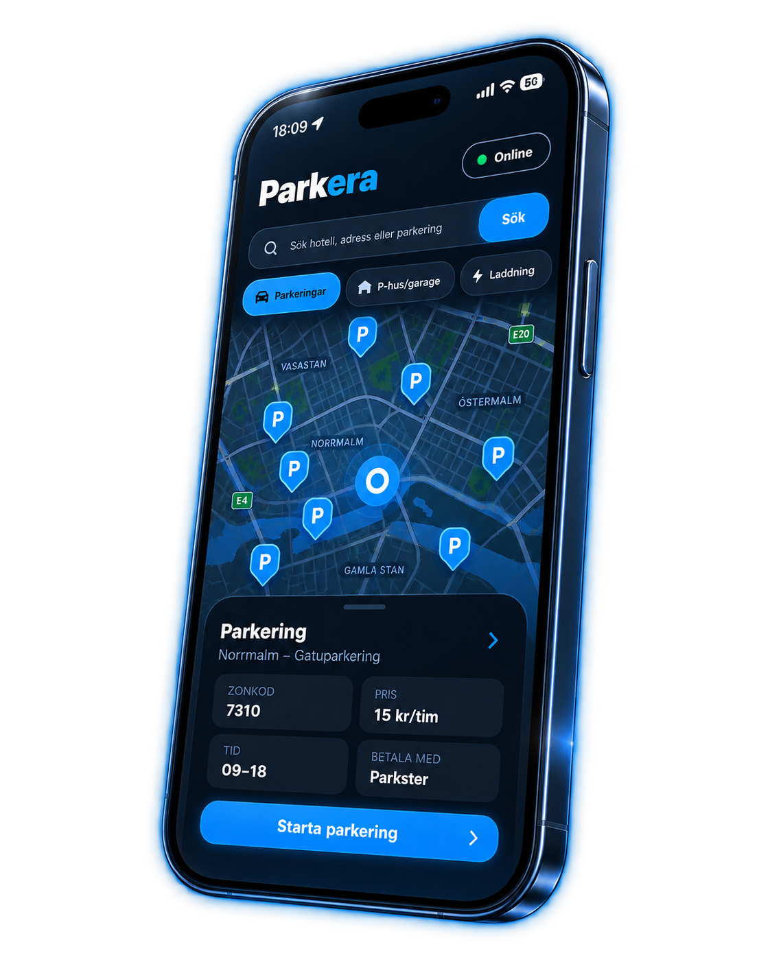 Parkera app på mobiltelefon
